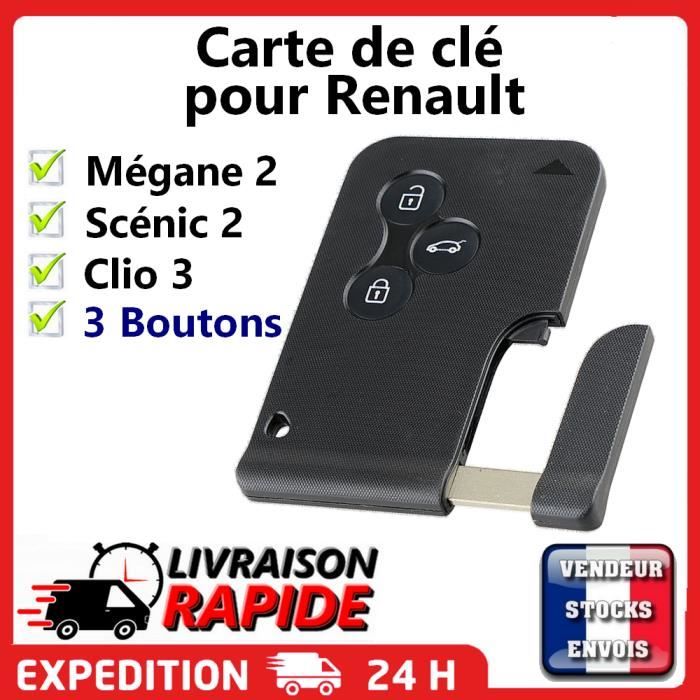 Carte Cle Coque Case 3 Boutons Card Compatible Renault Megane 2 Scenic Clio 3
