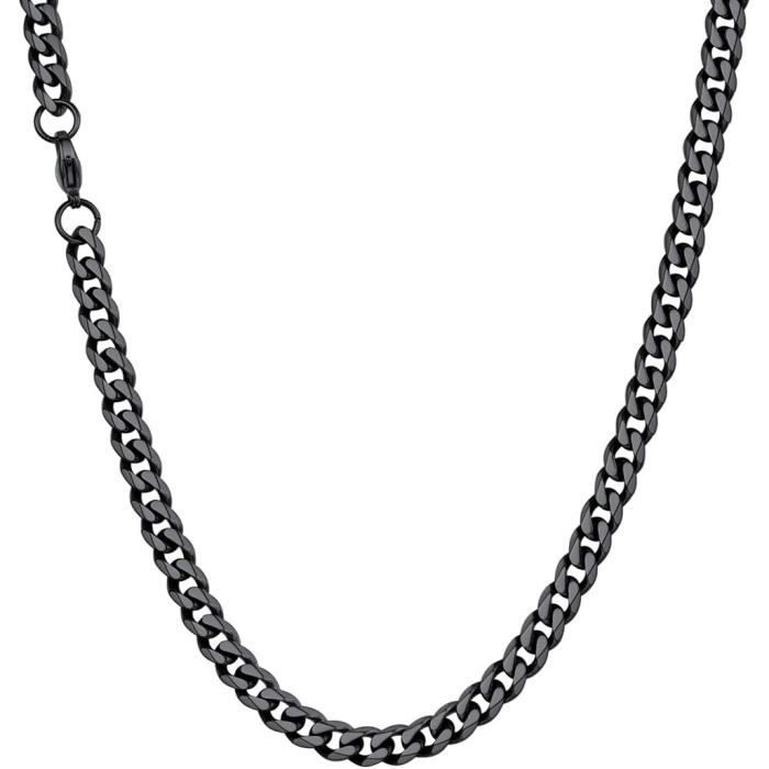 Collier Maille Spiga U7 - Acier Inoxydable - Plaqué Or/Noir - 3/6/9mm - Longueurs 46 à 76cm - Homme/Femme