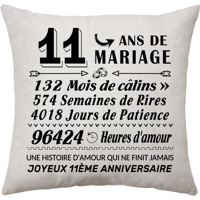 Housse De Coussin 11e Anniversaire - Cadeau Personnalisé | Coton Chanvre 45x45cm | Déco Émotive