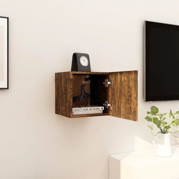 Meuble TV mural - Armoire HiFi - Chêne fumé 30 5x30x30 cm A5135