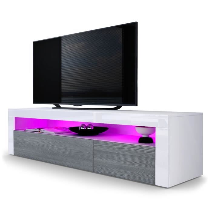 Vladon Meuble TV bas Valencia en Blanc mat - Avola-Anthracite - Blanc haute brillance Vladon Meuble TV bas Valencia en Blanc mat - Avola-Anthracite - Blanc haute brillance