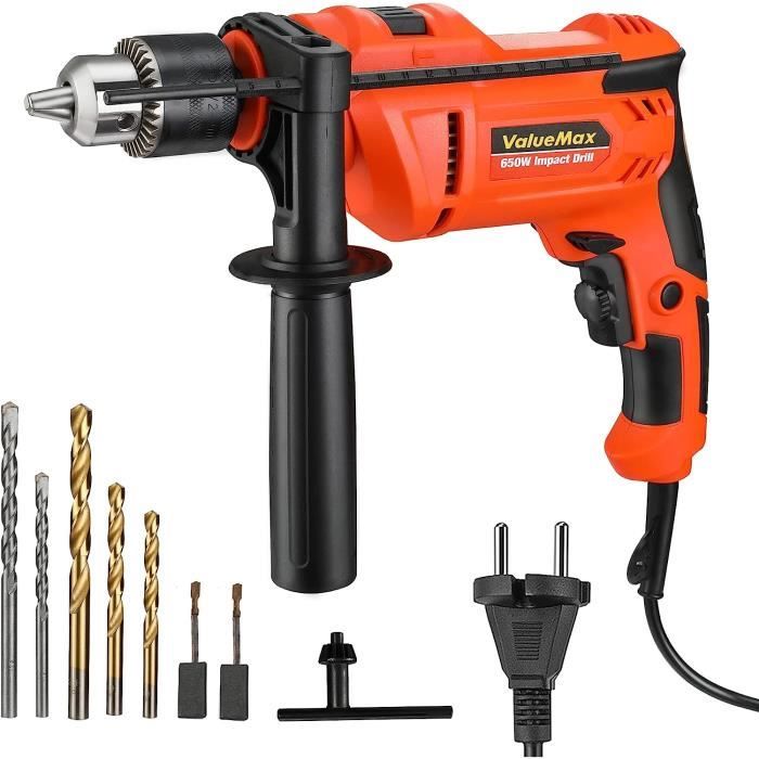 ValueMax Perceuse à Percussion Filaire 650 W, 2 Modes Perceuse et Marteau, Mandrin de 13 mm à