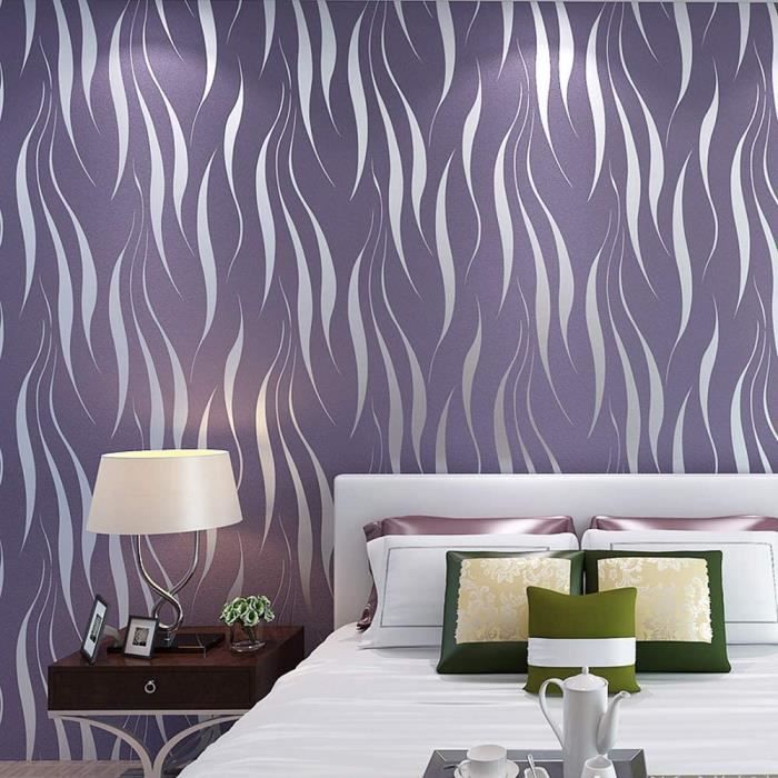 Rouleau de papier peint non tissé texturé pour chambre à coucher, salon - Bleu - 10 x 0,53 m - 5,3 m²