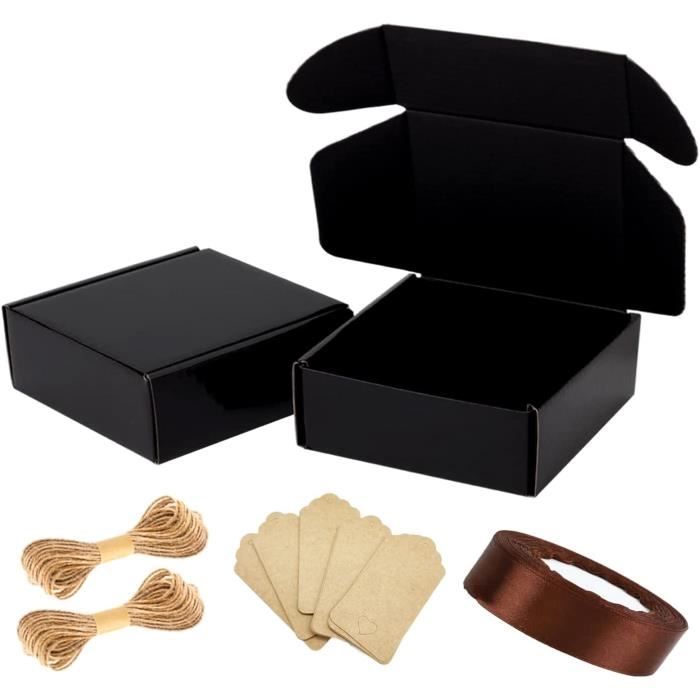 Belle Vous Lot De 60 Petites Boîtes Cadeaux Kraft Marron Avec Ruban - 6,5x6,5x4,5 Cm - Parfaites Pour Dragées Et Souvenirs