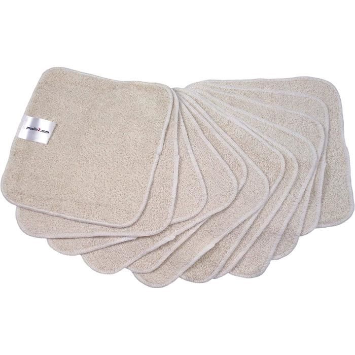 12PK Essuie bambou coton Terry wipes 20x20 cms Face Cloth Lavable Baby