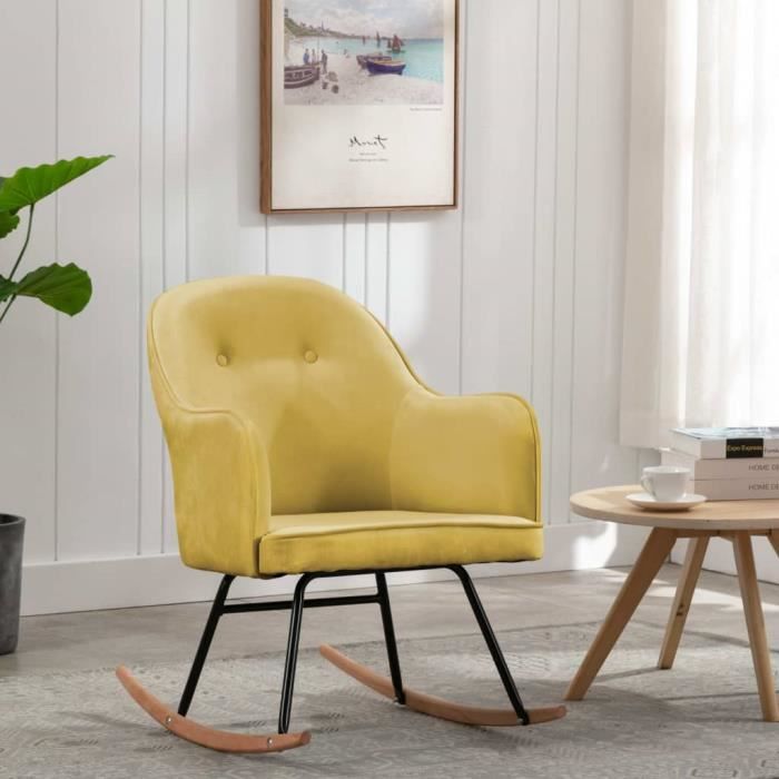 fauteuil à bascule grand confort - super - jaune - tissu - contemporain - design