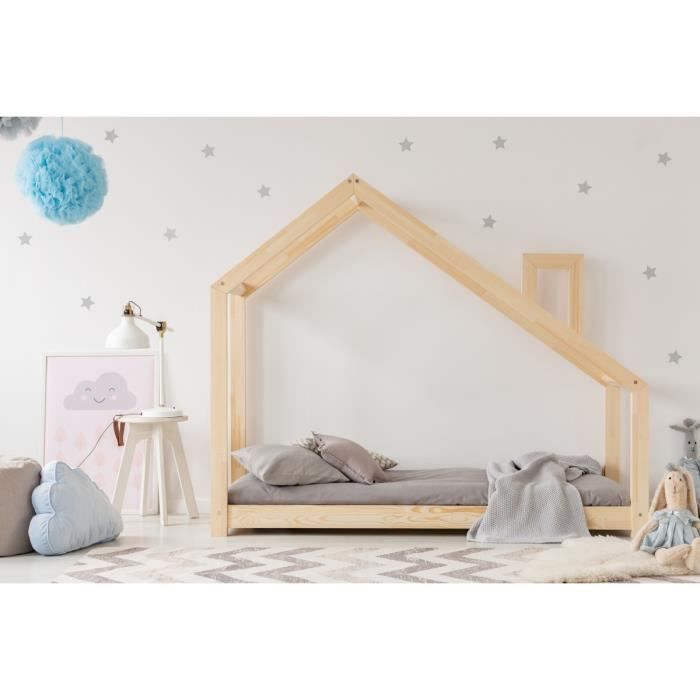 lit enfant 120 x 200 cm avec sommier et tiroir 2e couchage possible type cabane en bois naturel modele mdms cdiscount maison