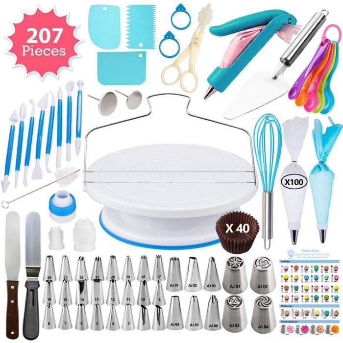 Kit de décoration de gâteaux, 132 pièces avec support de plateau tournant,  douilles de glaçage, embouts tulipes russes, fournitures de décoration de