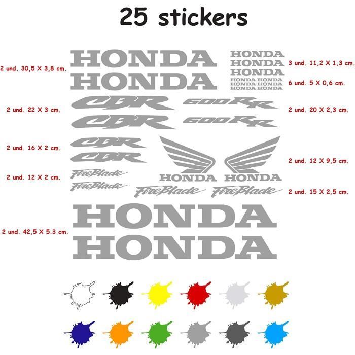 Kit Autocollant Adhésif Moto Vinyle 7 Années Gaufrage Compatible Avec Honda CBR 600 RR Contient 25 Autocollants (Gris Clair)