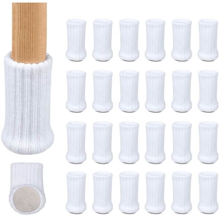 Chaussettes de Meubles - 24pcs - Antidérapantes - Réduit le Bruit - Blanc