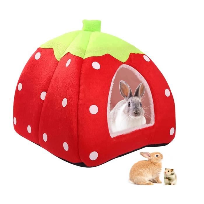 Lit pour animaux - Maison de Hamster - Lit en forme de fraise - Tissu doux - Amovible et lavable