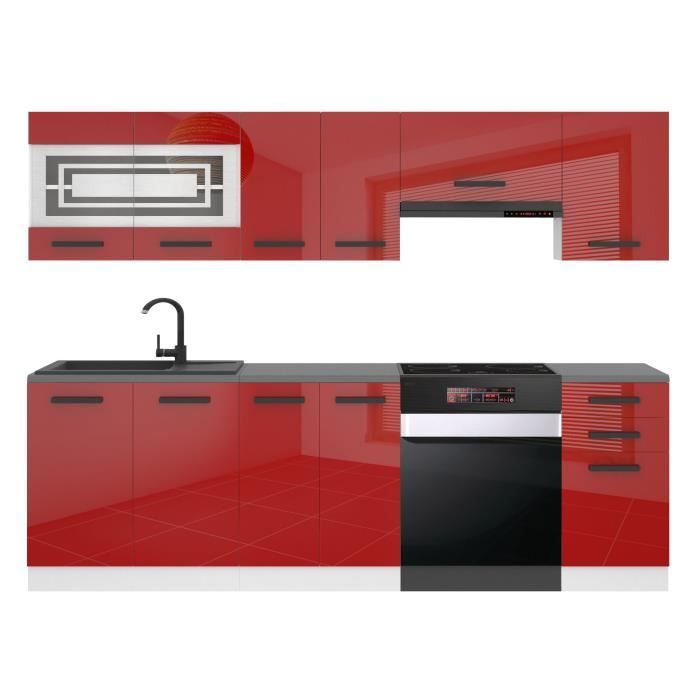 Belini Cuisine Equipee Complete LILY Muebles de Cuisine Complets - 240 cm. Sans Plan de Travail rouge très brillant