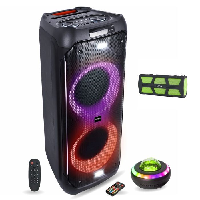 Pack Enceinte Sans Fil Bluetooth Sur Batterie 700W USB TWS Ibiza Sound Columba700 Barre Lumiere Uv Led Uvbar6 Sono Dj Portable