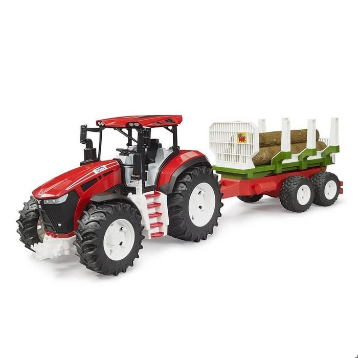 Tracteur ROADMAX avec remorque forestière et 3 troncs darbre