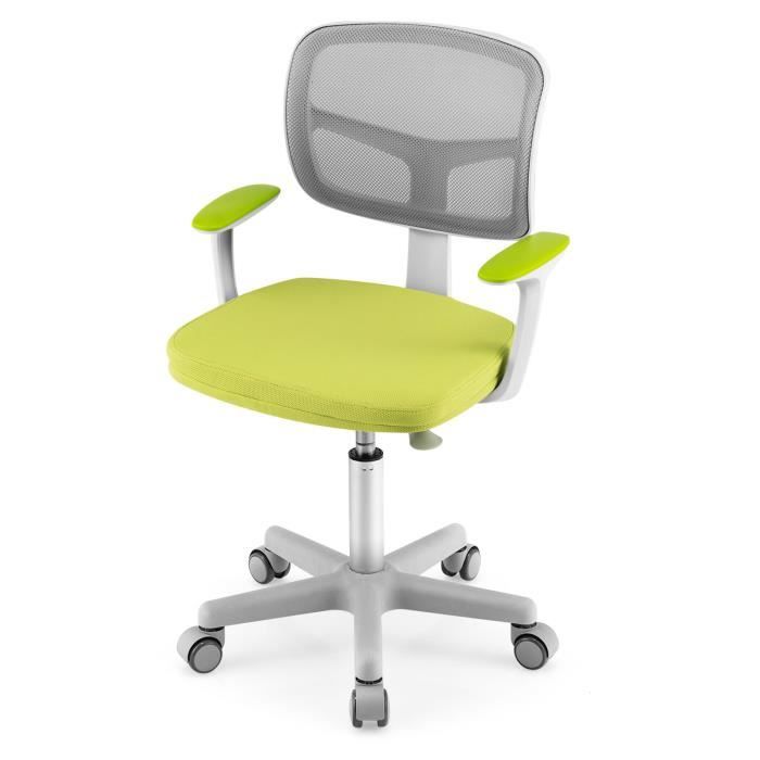 costway chaise de bureau à roulettes pour enfants,soutien lombaire, siège pivotant, hauteur réglable 80 - 91,5 cm 3 -10 ans, vert