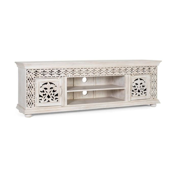 Meuble TV - Giner y Colomer - Bois de manguier - Blanc vieilli - Sculpté à la main Meuble TV - Giner y Colomer - Bois de manguier - Blanc vieilli - Sculpté à la main