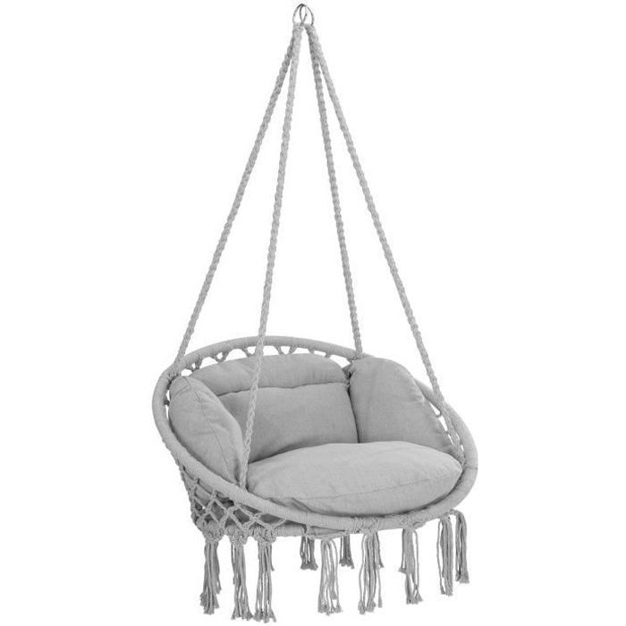 DETEX® Fauteuil suspendu avec coussins gris hamac extérieur chaise suspendue balancelle relax capacité 150 kg fauteuil de lecture