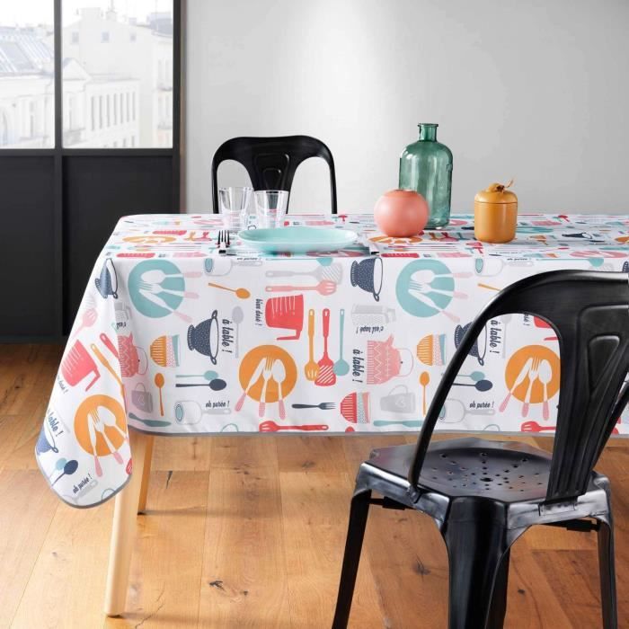 Toile cirée rectangulaire - 140x240 cm - Ustensiles de cuisine - Multicolore