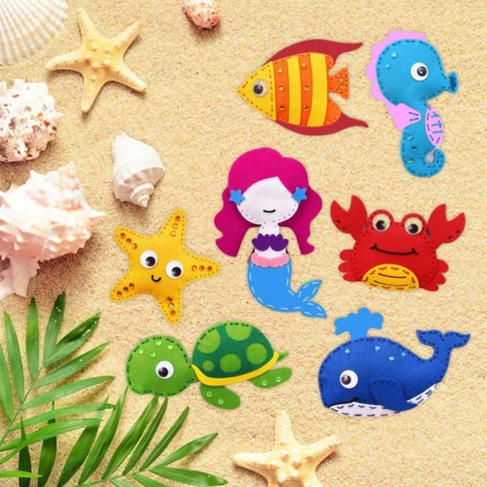 Kit Couture Enfant 6 Animaux Marins En Feutre - Loisir Créatif DIY Pour Garçons Et Filles