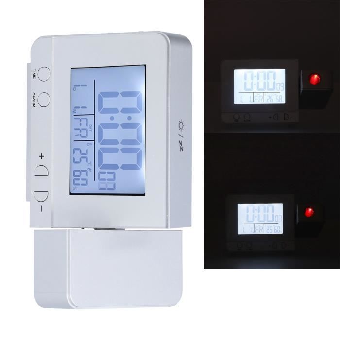 RéVeil à Projection Rotation 180° 12-24H Horloge NuméRique LED Charge USB RéVeil Projecteur de