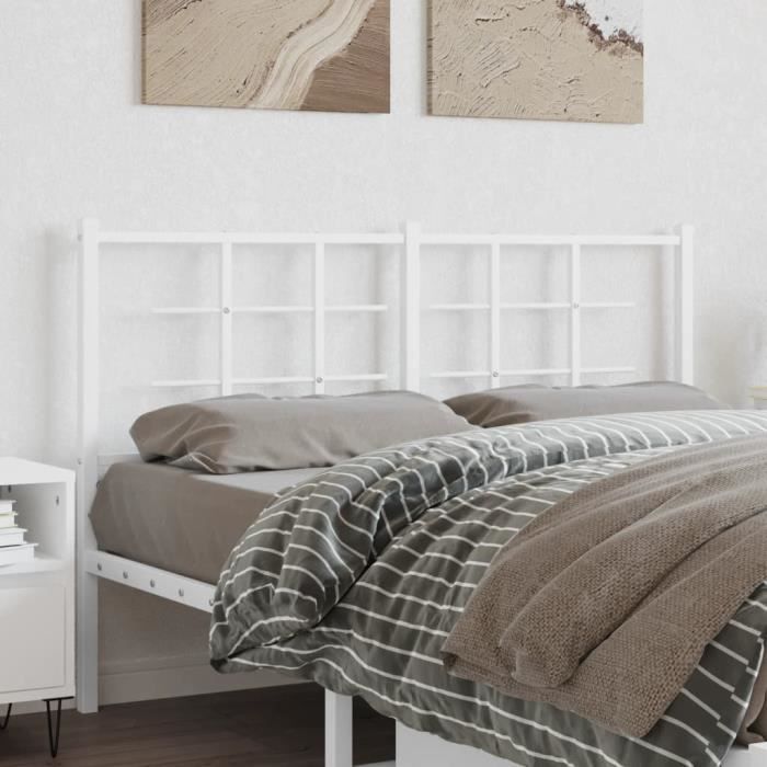 Tête De Lit Métal Blanc 140 Cm - En Acier, Design Classique, Pour Lit à Tubes Ronds, Dimensions 146x3x97 Cm