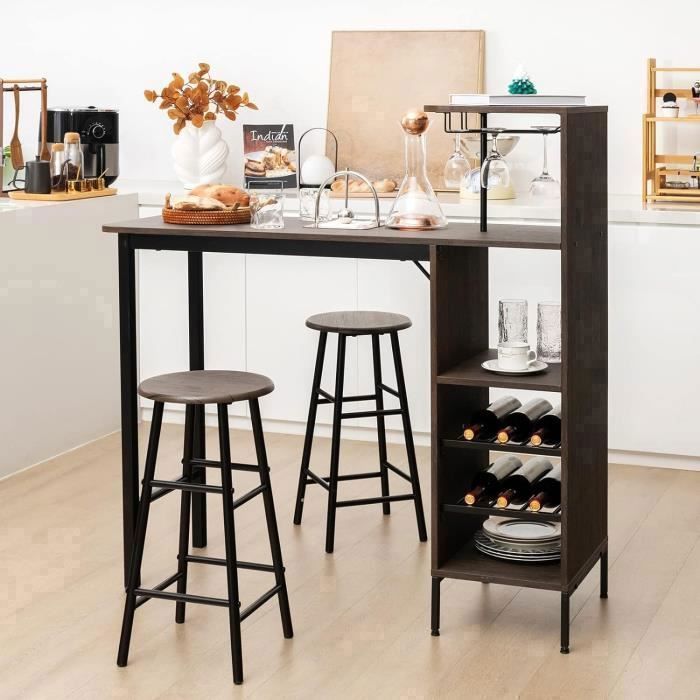 GIANTEX Ensemble Table Haute avec 2 Tabourets de Bar,Mange Debout avec ...