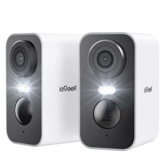 ieGeek 2K Caméra Surveillance 2PCS WiFi Exterieure sans Fil Batterie Vision Nocturne Couleur PIR Détection Audio IP65
