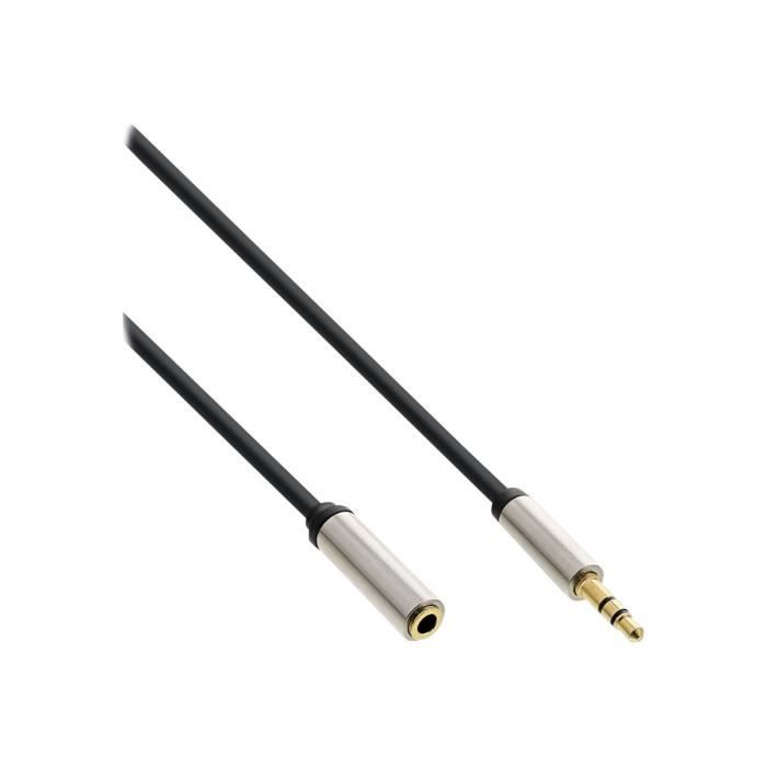 Câble Audio Stéréo Rallonge 5m - Prises 3.5mm Mâle Et Femelle - Noir, Section 2x0.35mm², Isolation PVC - 3