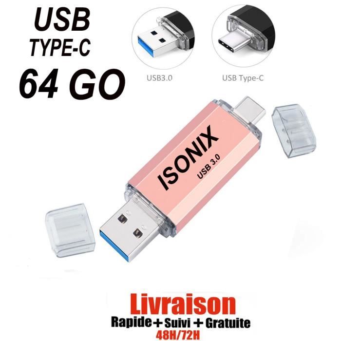 Clé USB 64 Go 3-en-1 Pour IPhone/Android/PC – Connexion Directe Sans App – Métal Rotatif – Libère L'espace Téléphone
