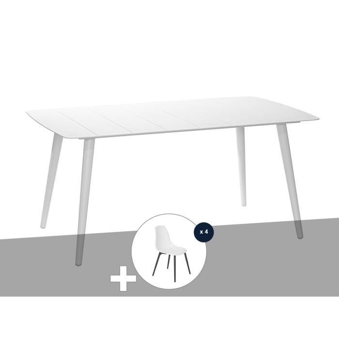 table de jardin rectangulaire en aluminium blanc corfou avec 4 chaises malte - 4 places - jardiline 160x90x74cm blanc