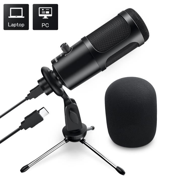 JEEMAK Microphone à condensateur USB avec trépied pour ordinateur portable PC Windows Mac Podcasting, enregistrement, jeux, chanter