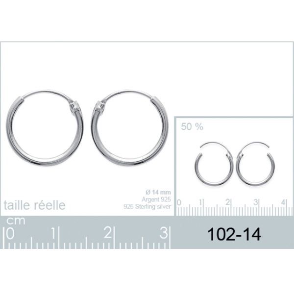 Boucles D'Oreilles Créoles En Argent Sterling 925 - Style Bali - 14 Mm