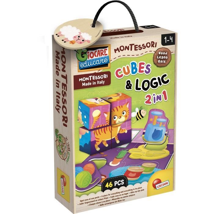 Jeu éducatif 2 en 1 LISCIANI Montessori Baby Bois Cubes et logique Animaux et associations Dès