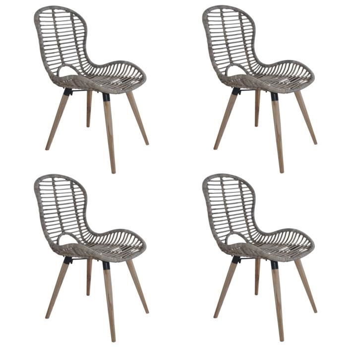 Chaises de salle à manger en rotin naturel - LV.LIFE - Lot de 4 - Marron - Vintage - Intérieur