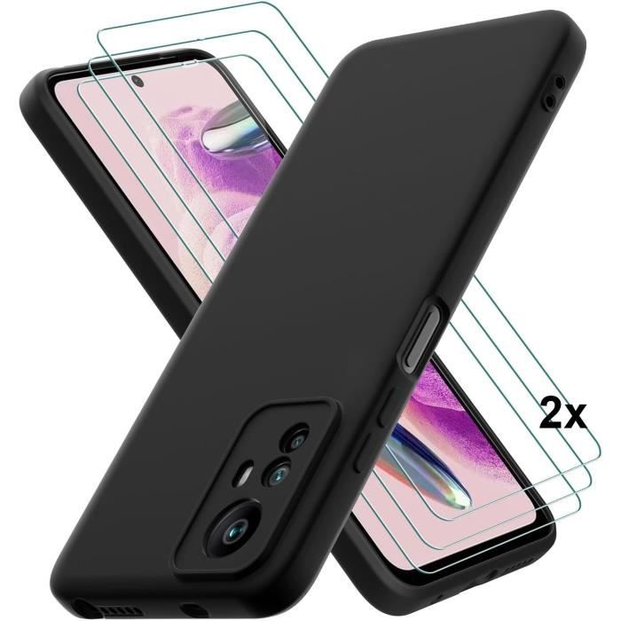 Coque Xiaomi Redmi 10 + 2 Films Verre Trempé - Silicone Noir - Protection Complète - Neuf