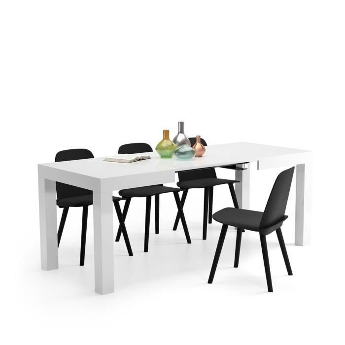 table de cuisine extensible - mobili fiver - first - blanc laqué brillant - 180 cm - 8 places
