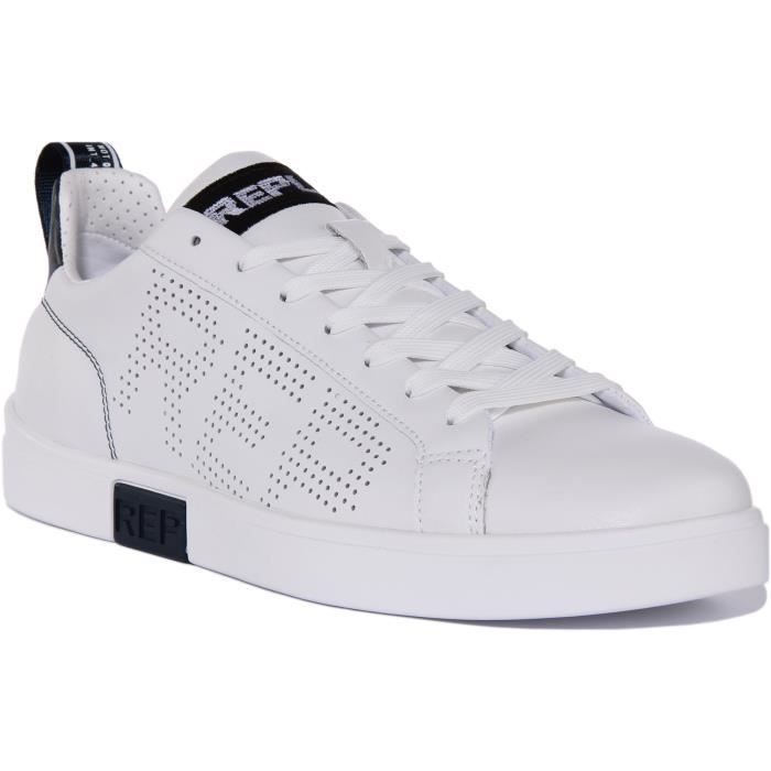 Replay Baskets en cuir perforé à lacets pour hommes - REPLAY - Polaris Perf - Blanc marine - Cuir - Lacets - Homme