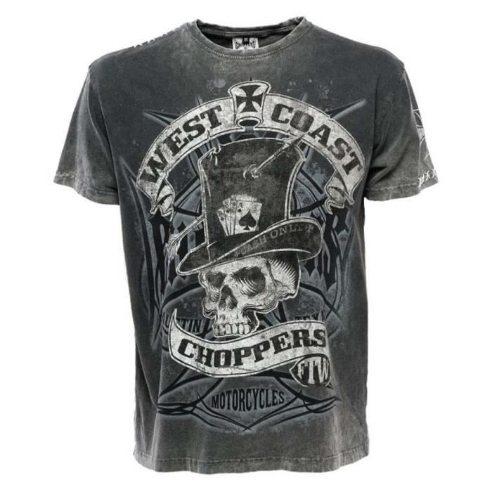 WEST COAST CHOPPERS T-shirt Cash Only pour homme, Noir-gris, M