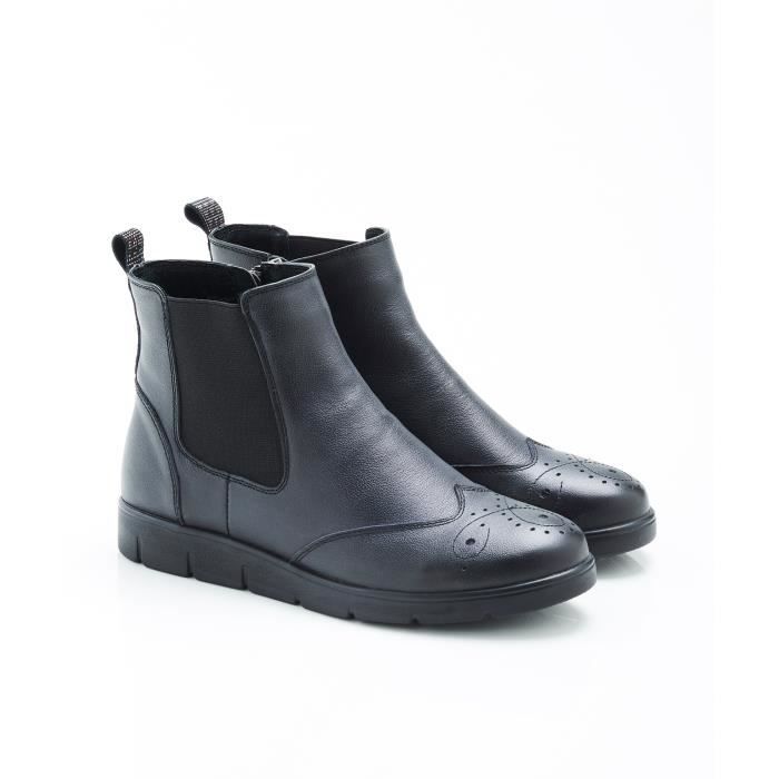 Bottillon en cuir noir a bout fleuri Damart Boots femme confortables et stylees Noir Cdiscount Chaussures