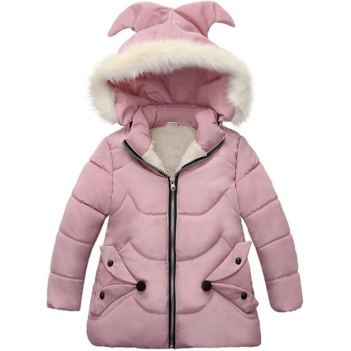 Manteau Fille Princesse Hiver Enfant Doudoune à Capuche Manche Longue épais  Parka Down Manteau de Neige Vêtements d'extérieur Rose