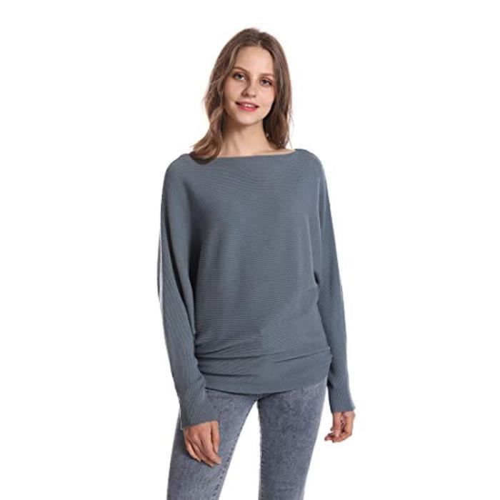 Pull Femme Col V Laine Hiver - Tunique Ample Manches Chauve-Souris, Pull Oversize Col Bateau Doux Et Chaud, Style Élégant Décontracté