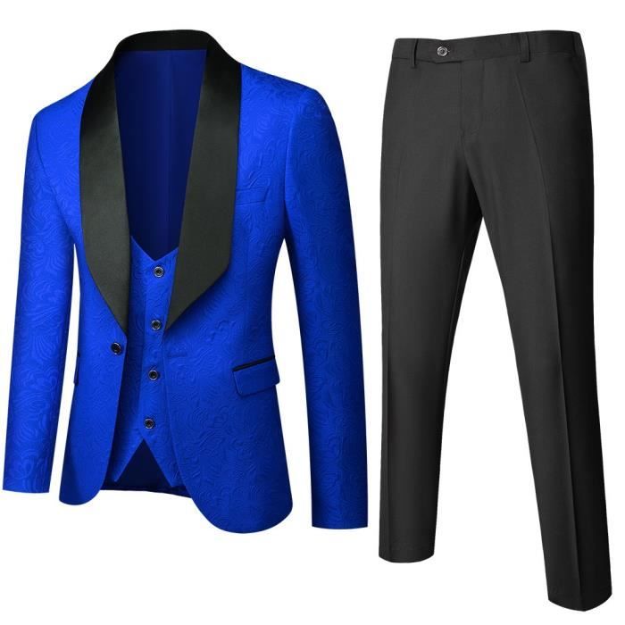 Veste Gilet Pantalon Costume Homme grande taille uni Blouson de Marque Luxe Blazer Grande VeTements Masculin Bleu FBC142