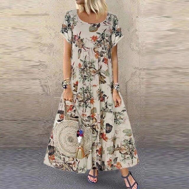 Robe Robe longue Vintage en lin fleurs pour femmes l gante