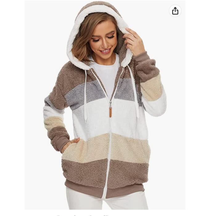 Veste Polaire Femme Chaude à Capuche – Matière Douce En Coton, Fermeture éclair – Pour Randonnée, Extérieur, Cadeau