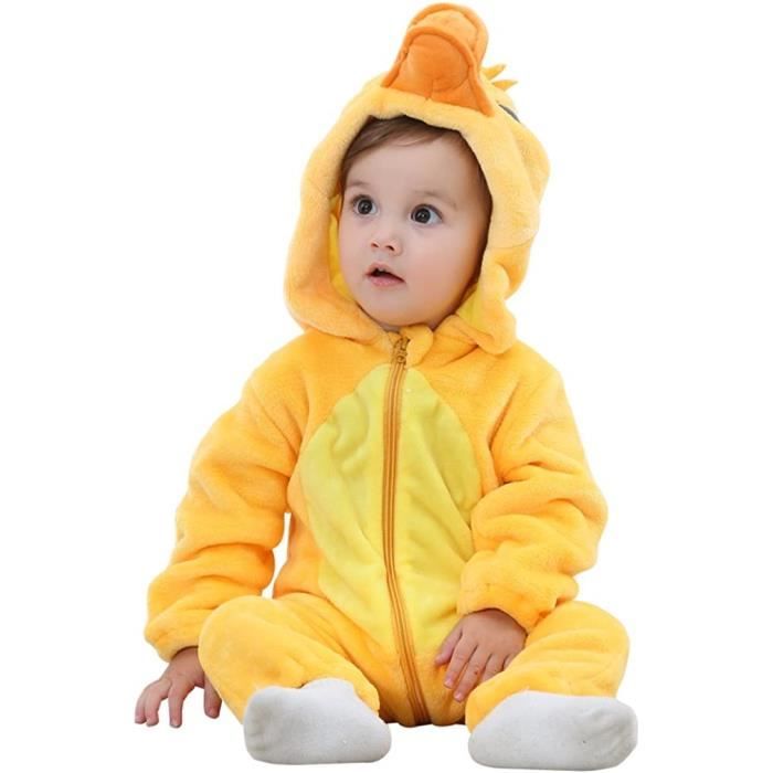 Générique Costume De Petit Poussin Pour Bébés Deguisement Pâques Unisexe Bebe Animaux Combinaisons avec Capuche Poussin Costume pour Halloween Carnaval Cosplay