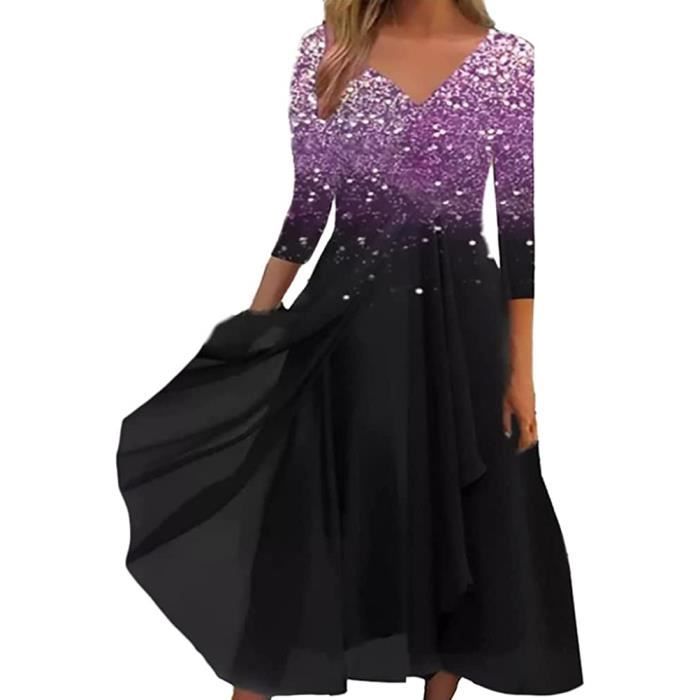 Robe midi femme imprimé floral col V manches courtes