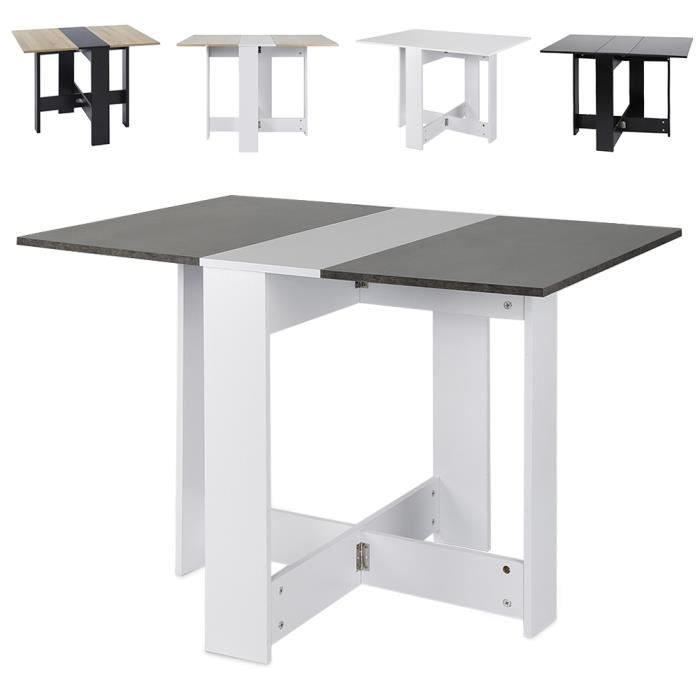 table pliante ohmg avec 2 abattants - décor béton et blanc - 103*76*73.4cm