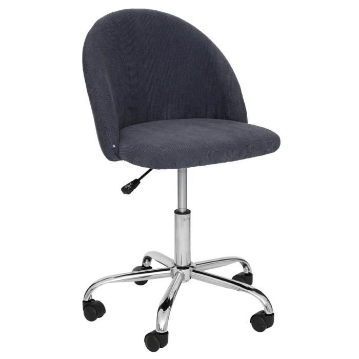 chaise de bureau en velours coloris gris foncé avec pieds en métal - longueur 54 x profondeur 57.5 x hauteur 77-89 cm