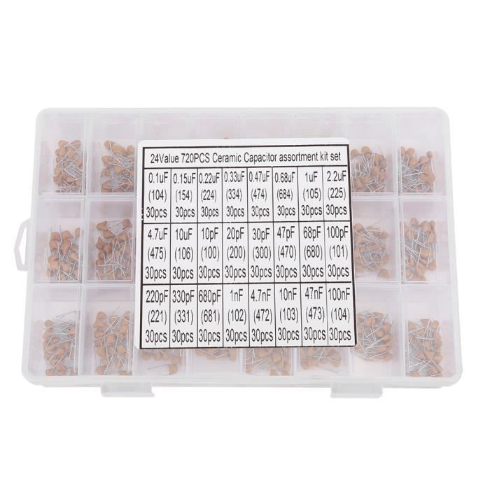 Qiilu Kit de condensateur en céramique 720Pcs Kit d'Assortiment de