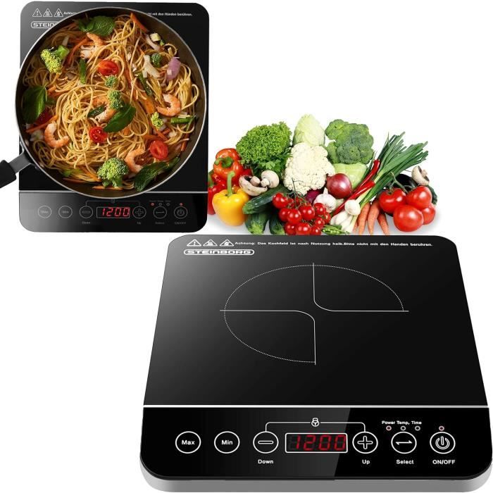 Plaque à Induction Portable Steinborg 2000W - 10 Niveaux Cuisson, Verre Cristal, Tactile